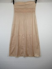 Vintage 70s Vassarette Satin Full Strapless Dress Slip Women 32 Beige Nylon Lace
