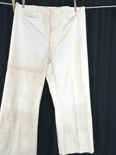 antique WW II navy pants white canvas button fly issue trousers 34x27 original
