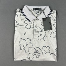G/Fore G4 Golf Shirt Polo Sleeve Logo Floral Print Large Gray NWT MSRP 120