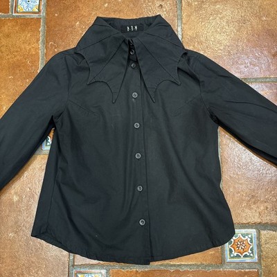 トップス BPN Bat collar bontage shirt BPN Black Bat Collar Cropped Ladies Shirt Gothic Lolita Wednesday