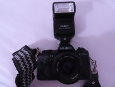 Minolta X 370N 35mm SLR Camera w/ MD 50mm f/1.7 Lens Auto 220X Flash Untested