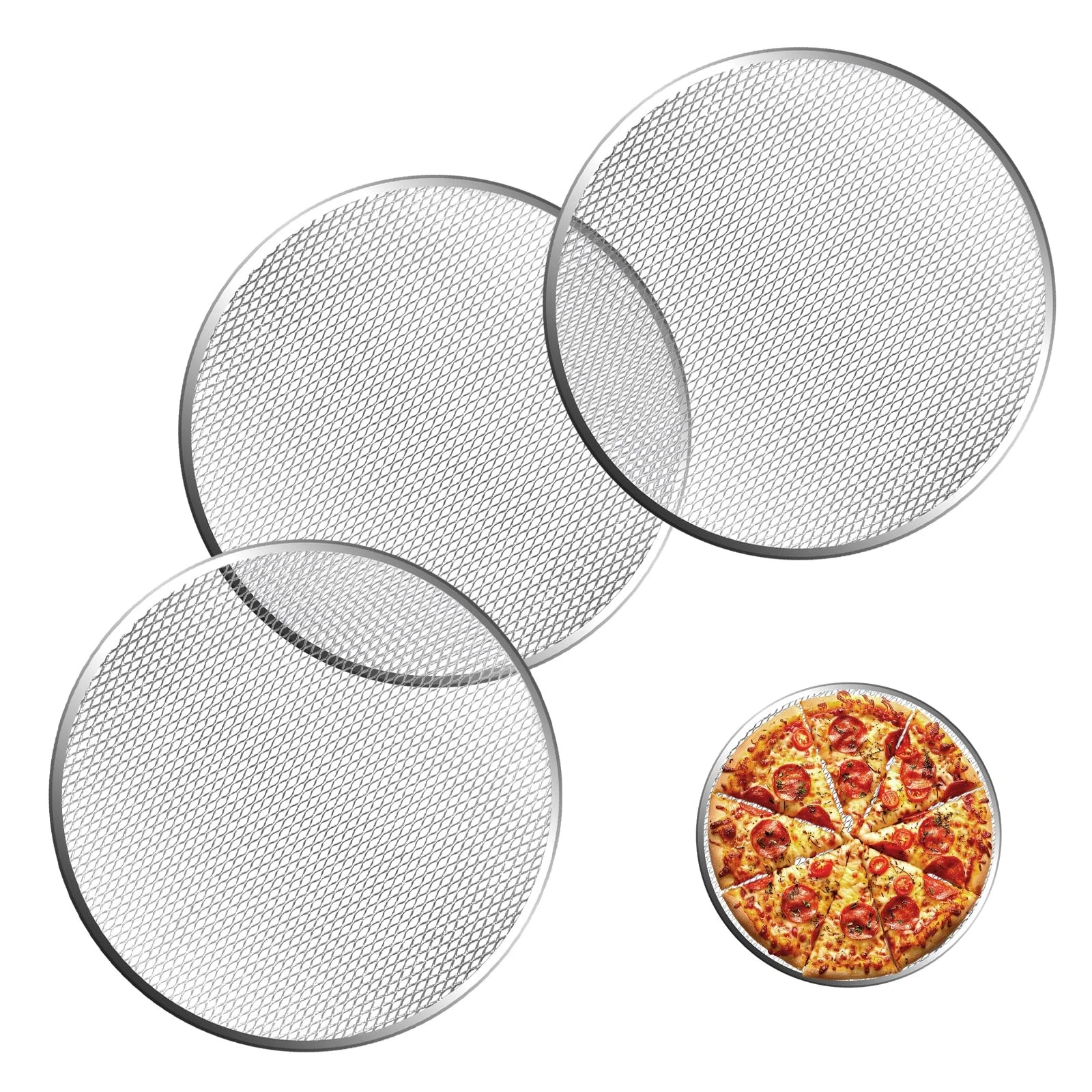 3 Pcs 12 Inch Pizza Screen, Aluminum Alloy Round Pizza Pan for Oven Nonstick ...