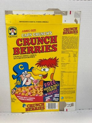 1984 Rock N Roll Sticker Offer Cap'N Crunch Berries Cereal Box 15oz Empty