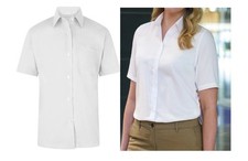 Womens Work Office Shirt Blouse Workwear Formal Top Dress Short Sleeves Uniform