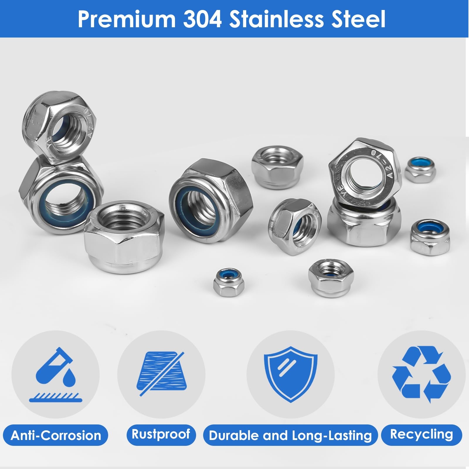 150 PCS Lock Nuts Assortment Kit 304 Stainless Steel Self Clinching Metric Set