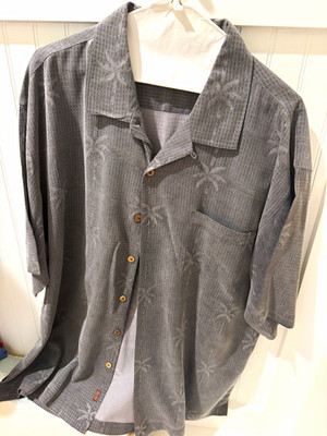 Tommy Bahama Men's Silk Palm Tree Tropical Button-Front Shirt XL Gray