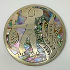 Vintage 925 Sterling Large Mexico Farmer Brooch Pendant Abalone Stone 18.3g — photo 1
