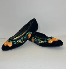VINTAGE Mootsies Tootsies Womens Black Halloween Embroidered Flats Shoes Sz 7.5M