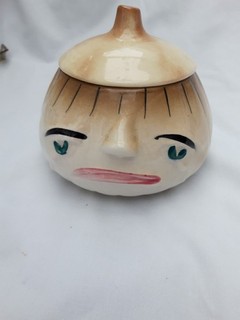 Vintage Lidded Onion Face Pot