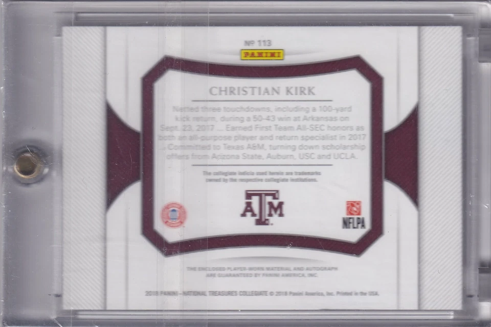 Christian Kirk 2018 National Treasures Collegiate Rpa Rc On Card Auto (13/99) - Image 2 of 2