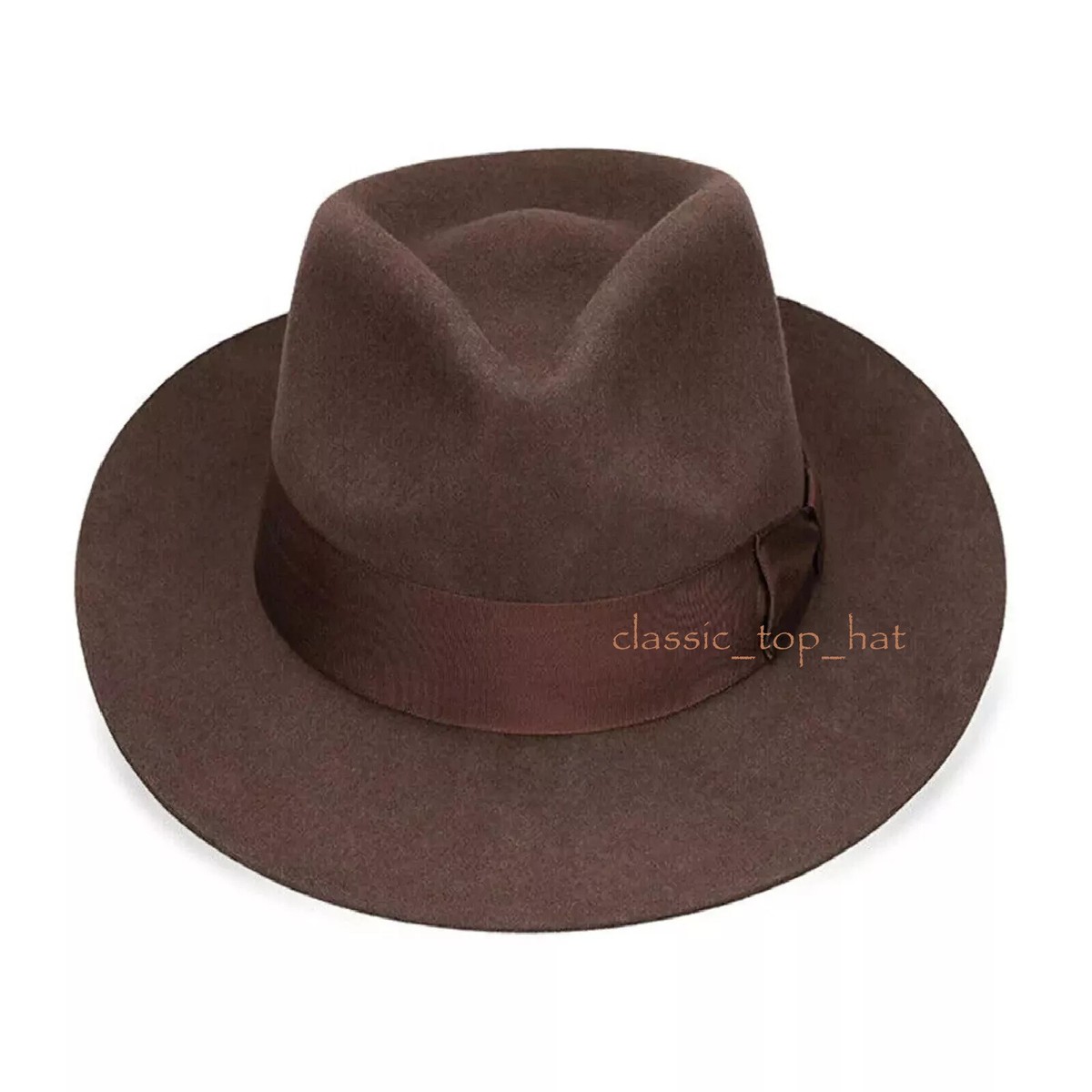 Vintage Indiana Jones Genuine Wool Felt Fedora Hat Brown