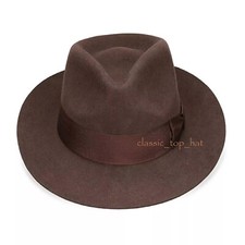 Classic Indiana Jones Genuine Wool Felt Fedora Hat Brown
