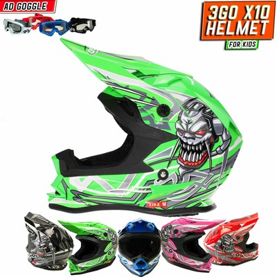 con occhiali approvato ECE per fuoristrada Casco da motocross per bambini VIPER-3GO X10-K colore: verde enduro ATV quad