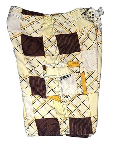Vintage Kirra Size 34 Board Shorts Yellow Brown and Tan w Embroidered Logo Rare - Picture 7 of 7