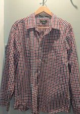 Eddie Bauer Men's L Classic Fit Checked Red White and Blue Dress Shirt EUC