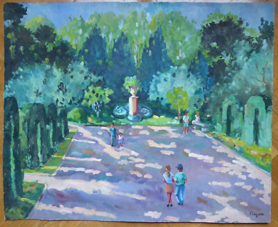 Parco Del Retiro In Madrid Öl Gemälde Werk Spanischer Maler V. Segura MD6