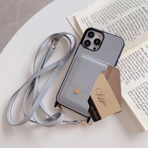 Crossbody Lanyard PU Leather Card For iPhone 16 Pro Max 15 14 13 12 Case Cover - Picture 5 of 30
