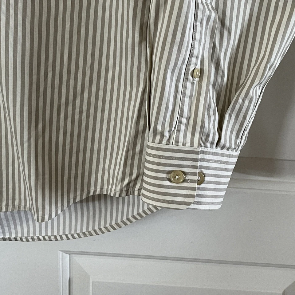 Camisa Marshall Field's Adulto Grande Beige Rayas Abotonada Manga Larga Para Hombre Foto 4 de 4