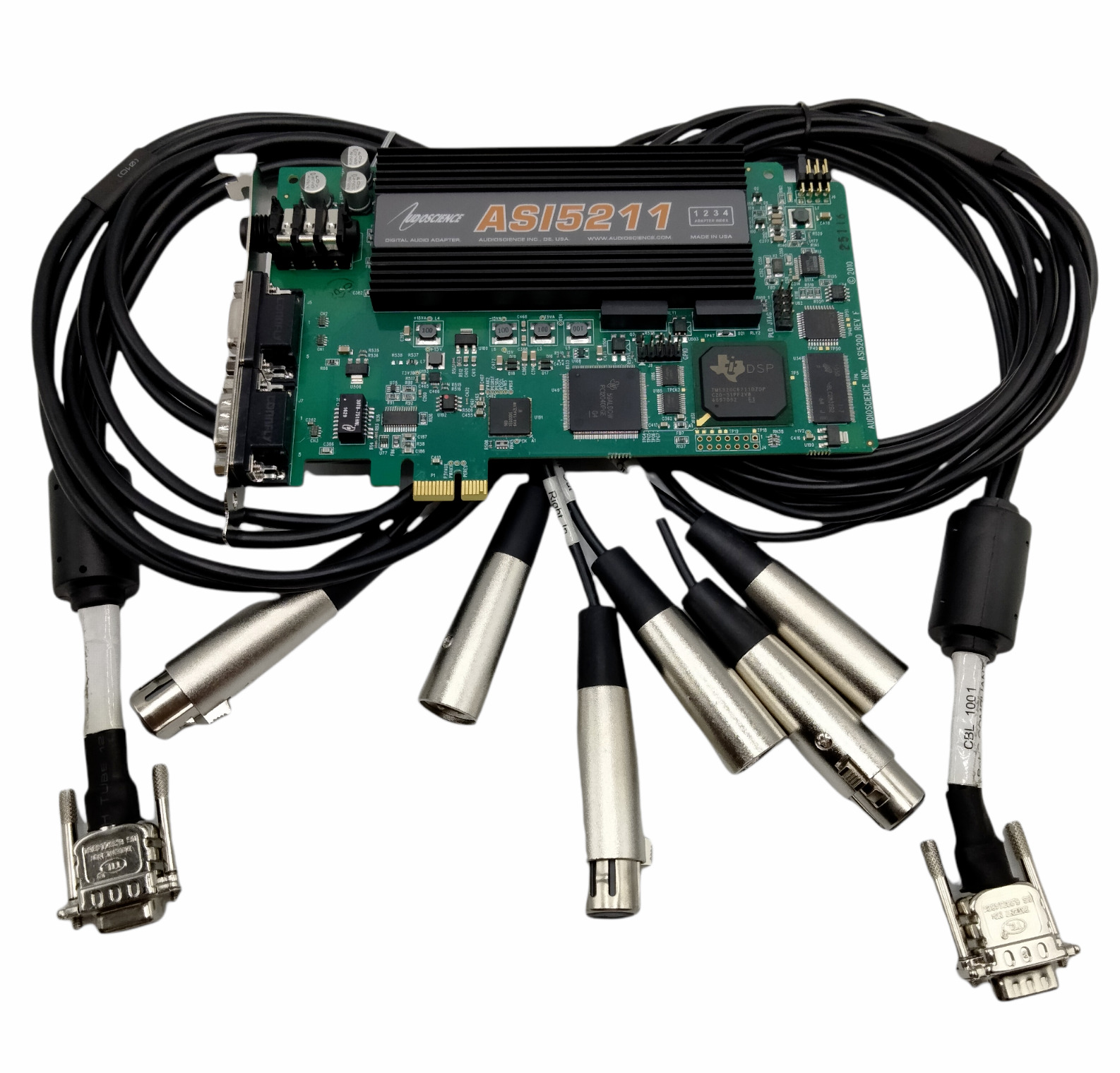 AudioScience ASI5211 Broadcast Mic Preamp Balanced Analog PCIe Card w/XLR Cables