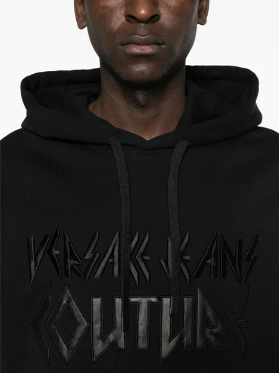 Versace Jeans Couture Felpa con Cappuccio Uomo Nera con Logo Ricamato