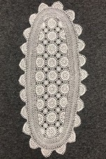 100 Cotton White Color Handmade Crochet Lace 15x33" Table Runner Placemat Oval