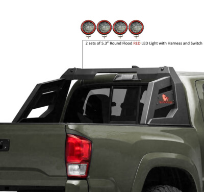 Black Horse ARMOUR Roll bar Bed Rack Black w/5.3''LED Fits 2015-2026 GMC Canyon