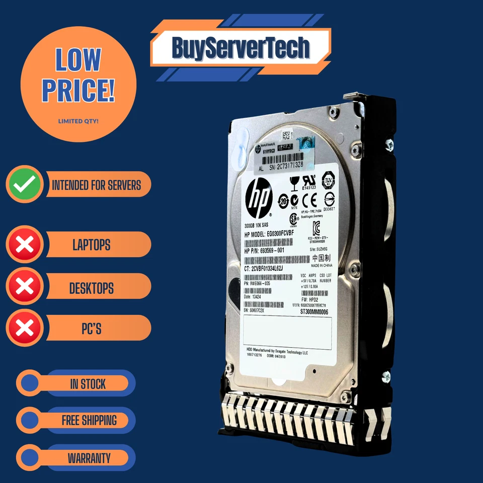 HP 652564-B21 300GB 10K SAS 2.5" HDD 6Gb/s 653955-001 SC | 0HRS | 1YR Warranty - Image 4 of 4