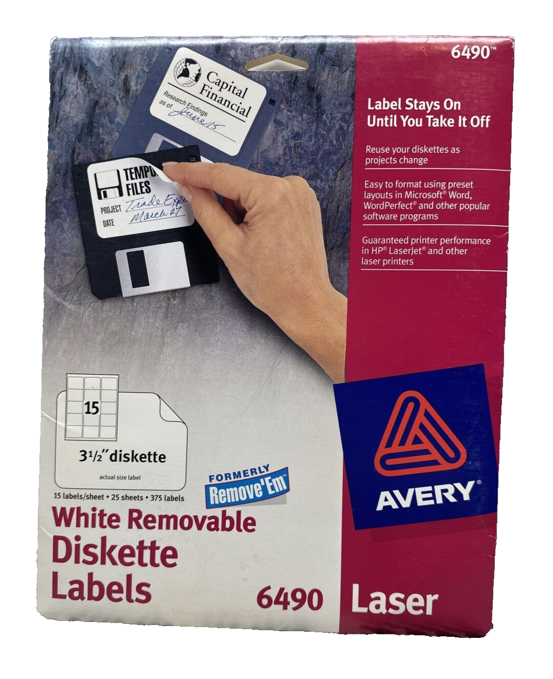 Avery Laser/Inkjet 3.5" Diskette Labels White 375/Pack 6490 Brand New