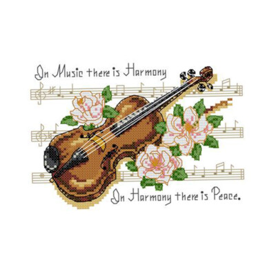 Vorgedruckte Violine Note Blume Kreuzstich Kit Handarbeit 32 x 24 cm 11CT