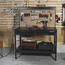 2-in-1 Workbench Cabinet Combo W/ Work Light 48in Rust Resistant Tool Storage