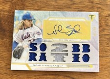 NOAH SYNDERGAARD METS 2018 TOPPS TRIPLE THREADS WORN JERSEY PATCH AUTO # /18
