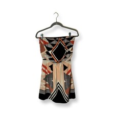 Express S Small Strapless Mini Dress Pink Orange Black Geometric