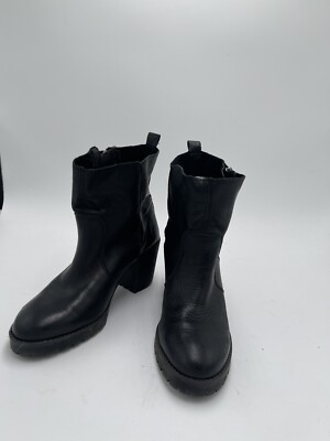 ZARA Chunky Lug Sole Boot Black Leather Ankle Boots Zipper Size 39 US 
