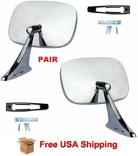 GM 1970-1972 Chrome Rectangular Rear View Door Side Mirror & Hardware