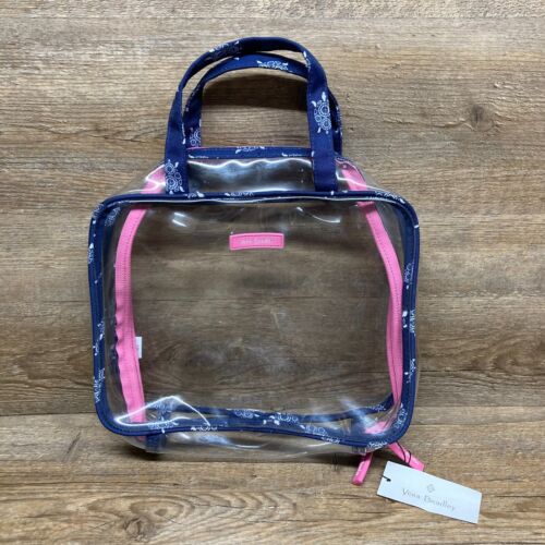Vera Bradley Cosmetic Organizer Bag Pink, Blue, Clear Condition Is Pre-Owned - Picture 1 of 8