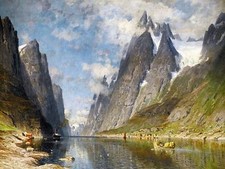 NORWEGIAN FJORD A. Normann mountains Tile Mural Kitchen Backsplash Ceramic 10x8
