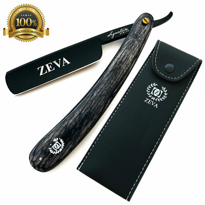 NEW WOOD HANDLE CARBON STEEL SHAVE READY STRAIGHT EDGE RAZOR RASOIR FOR MEN NOIR
