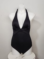 NWT Cupshe Womens One Piece Swimsuit Size Xs Textured Black Halter Top