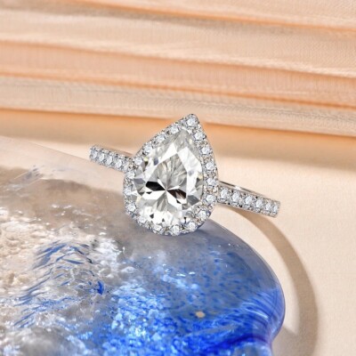 2ct White Gold Ring Pear Cut Lab-Created Diamond Test Pass Size US:6