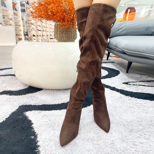 Glasur Damen elegante Overknee Stiefel seitlicher Reißverschluss mit skulpturalem Absatz - Bild 25 von 41