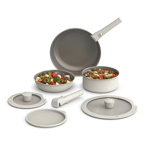 BELLA 8 PIECE COOKWARE SET CERAMIC NONSTICK ODJ-BLS801 - OATMILK