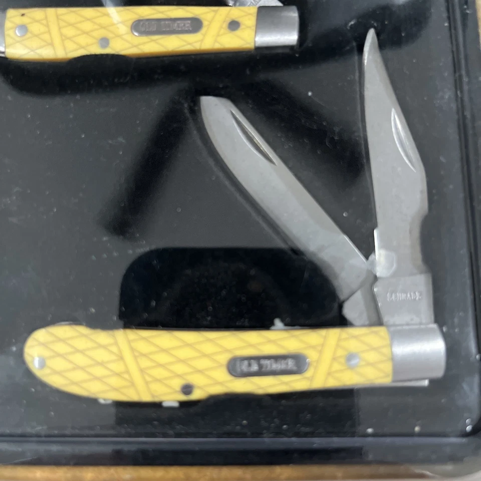 Schrade Old Timer Limited Edition 3 Knife Set Yellow Handle New - Image 3 of 4