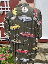 Paradise Found Corvettes Hawaiian Shirt Mens 2XL Multicolor Sports Cars Stingray