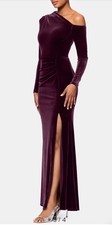 Betsy  Adam Stretchy Velvet One Shoulder Gown,sz 4,purple/maroon,new