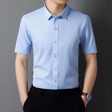 New Mens Dress Shirts Formal Business Short Sleeves No Iron Elastic Casual Shirt