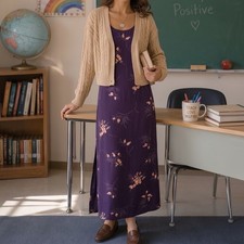 VINTAGE NORTON MCNAUGHTON Floral Midi Maxi Dress Size Large Cottage Teacher 90s