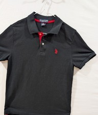 U.S Polo Assn Polo Shirt Youth Boy XL 14-16 Black Logo Red Embroidered 24972