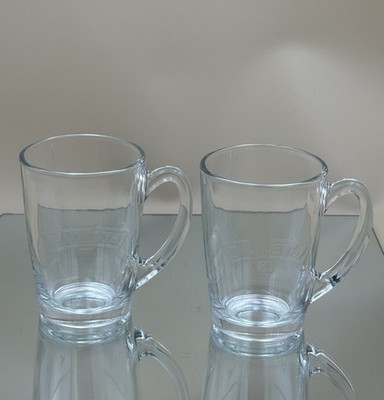 Clear Glass Mugs 2 Embossed Logo Baileys Irish Creme Coffee Tea Cappuccino