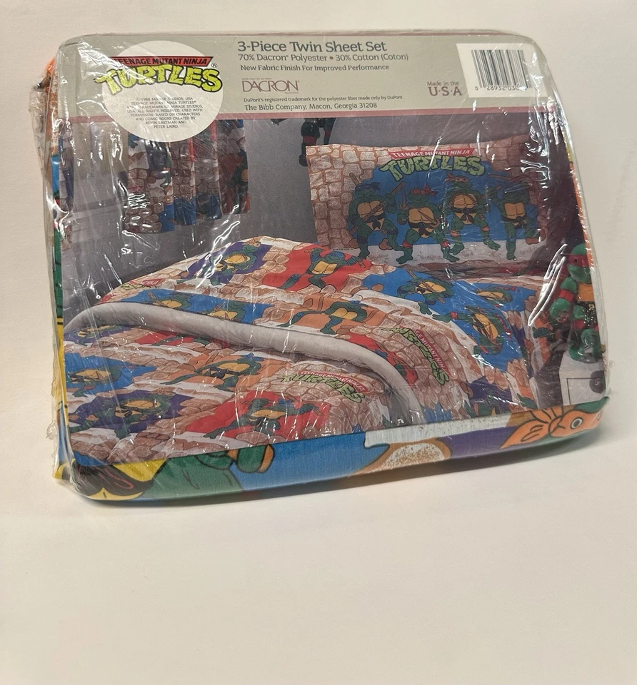 Juego de sábanas gemelas vintage Teenage Mutant Ninja Turtles TMNT 3 piezas 1988 ¡NUEVO! Foto 4 de 4