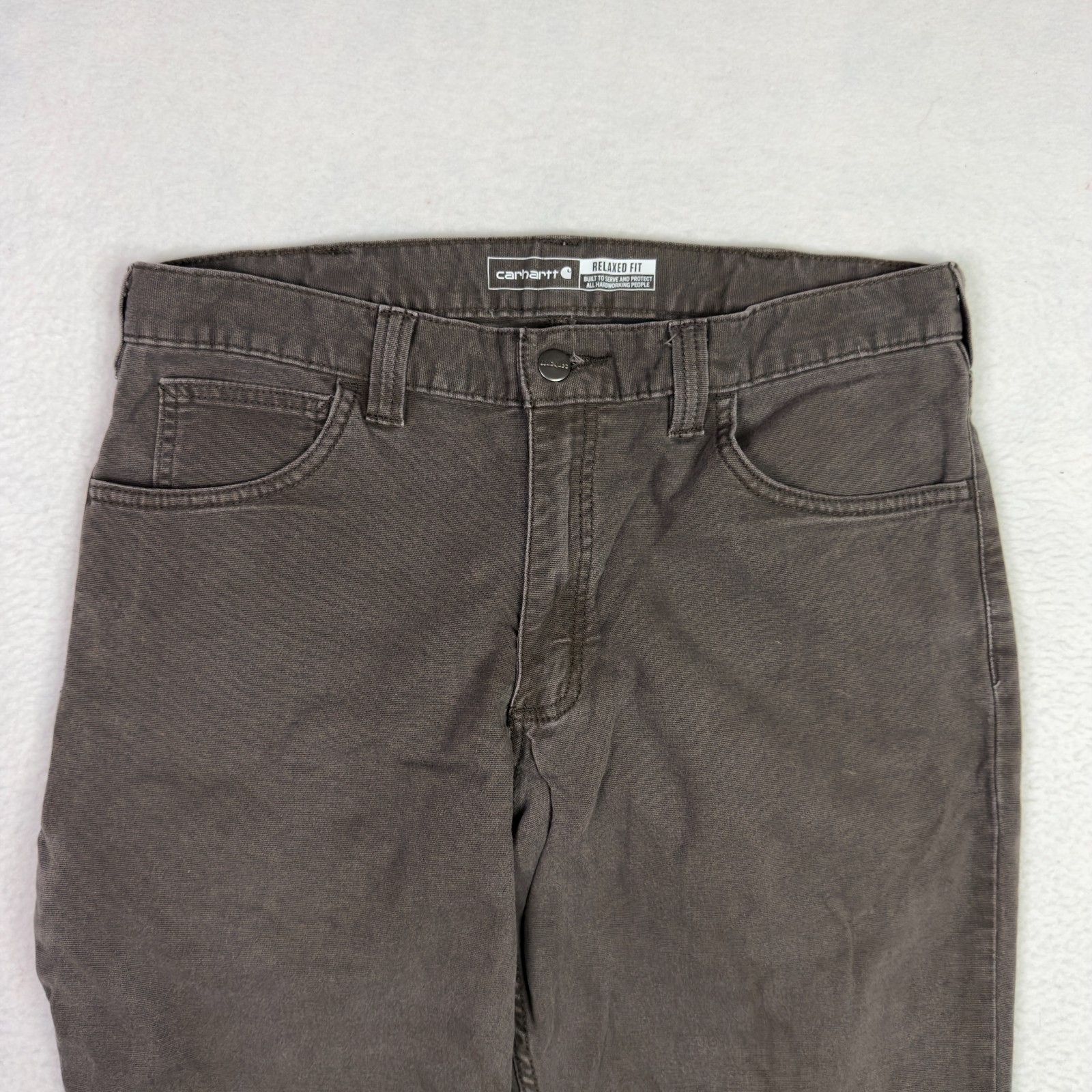 Carhartt Relaxed Fit Pants Mens 32x28 Brown Canvas Workwear Stretch Distressed thumbnail 5